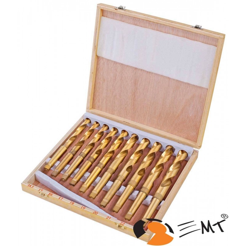 Burghie metrice cu coada conica HSS placate TiN, MT 2, 10 buc. - 14,5-23 mm, set A